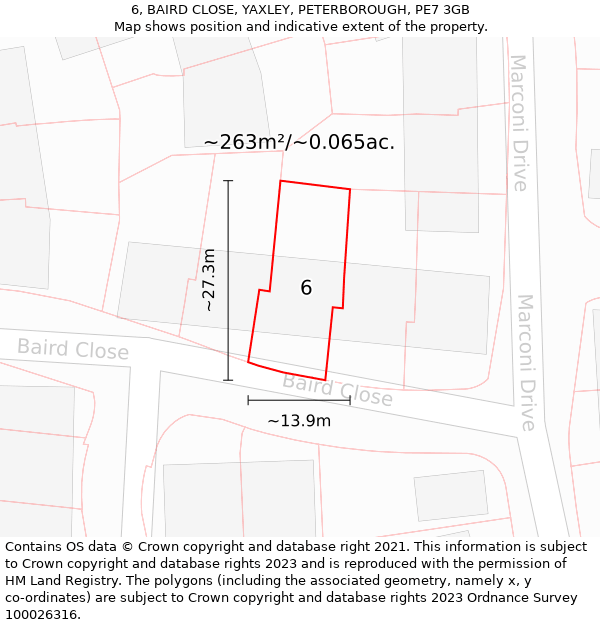 6, BAIRD CLOSE, YAXLEY, PETERBOROUGH, PE7 3GB: Plot and title map