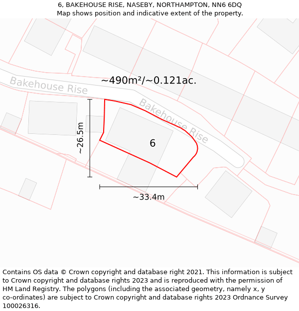 6, BAKEHOUSE RISE, NASEBY, NORTHAMPTON, NN6 6DQ: Plot and title map