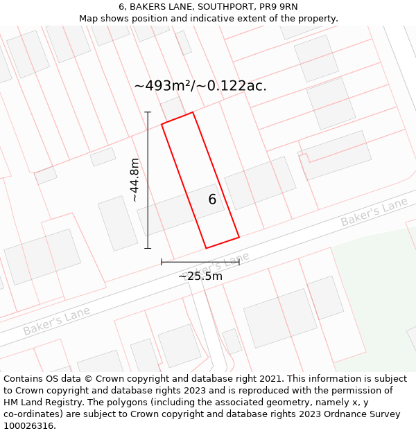 6, BAKERS LANE, SOUTHPORT, PR9 9RN: Plot and title map