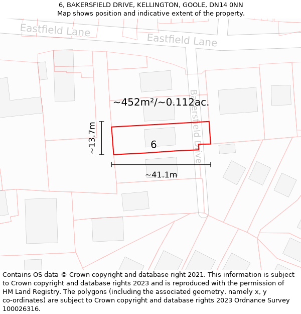 6, BAKERSFIELD DRIVE, KELLINGTON, GOOLE, DN14 0NN: Plot and title map