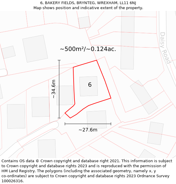 6, BAKERY FIELDS, BRYNTEG, WREXHAM, LL11 6NJ: Plot and title map