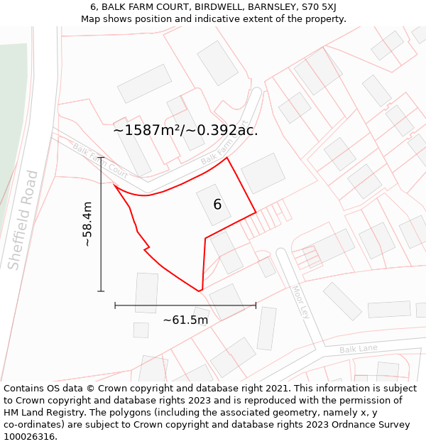 6, BALK FARM COURT, BIRDWELL, BARNSLEY, S70 5XJ: Plot and title map