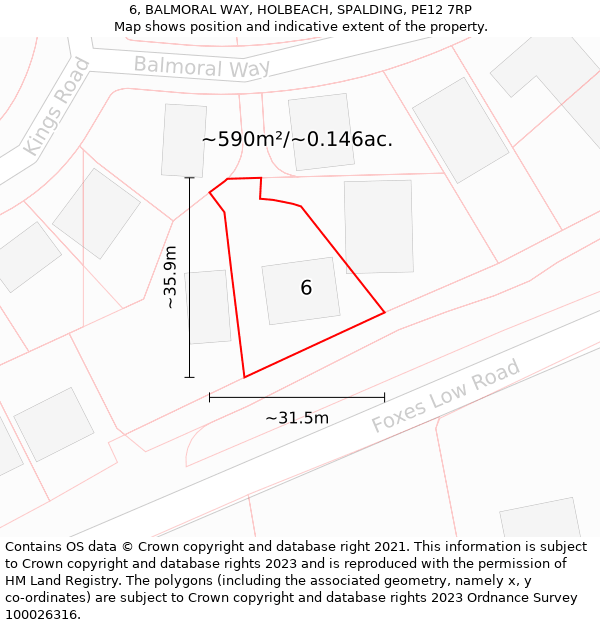 6, BALMORAL WAY, HOLBEACH, SPALDING, PE12 7RP: Plot and title map