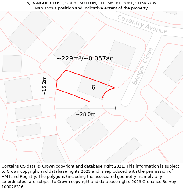 6, BANGOR CLOSE, GREAT SUTTON, ELLESMERE PORT, CH66 2GW: Plot and title map