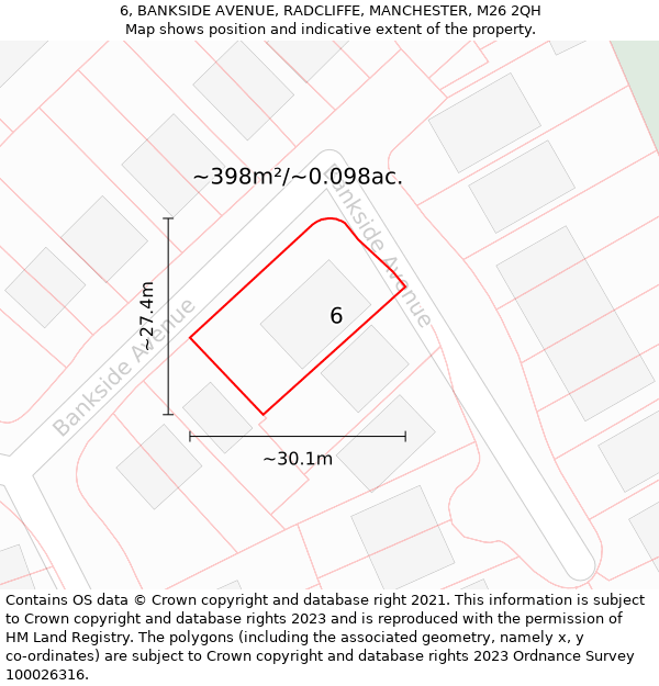 6, BANKSIDE AVENUE, RADCLIFFE, MANCHESTER, M26 2QH: Plot and title map