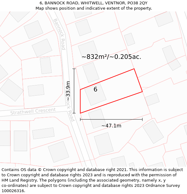 6, BANNOCK ROAD, WHITWELL, VENTNOR, PO38 2QY: Plot and title map