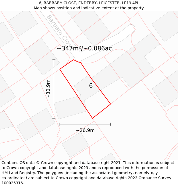 6, BARBARA CLOSE, ENDERBY, LEICESTER, LE19 4PL: Plot and title map