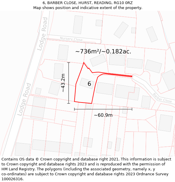 6, BARBER CLOSE, HURST, READING, RG10 0RZ: Plot and title map