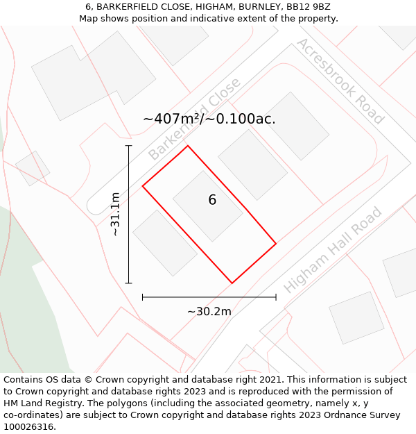 6, BARKERFIELD CLOSE, HIGHAM, BURNLEY, BB12 9BZ: Plot and title map