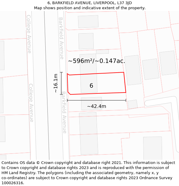 6, BARKFIELD AVENUE, LIVERPOOL, L37 3JD: Plot and title map