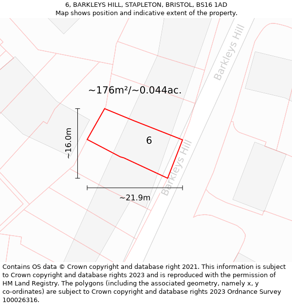 6, BARKLEYS HILL, STAPLETON, BRISTOL, BS16 1AD: Plot and title map