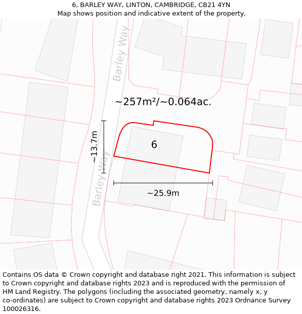 6, BARLEY WAY, LINTON, CAMBRIDGE, CB21 4YN: Plot and title map