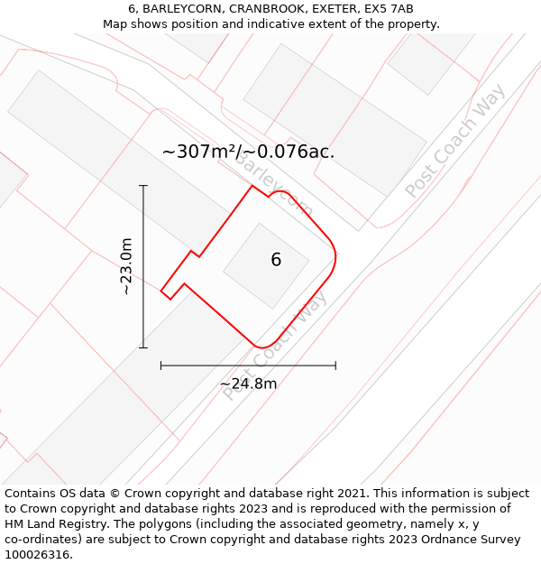 6, BARLEYCORN, CRANBROOK, EXETER, EX5 7AB: Plot and title map