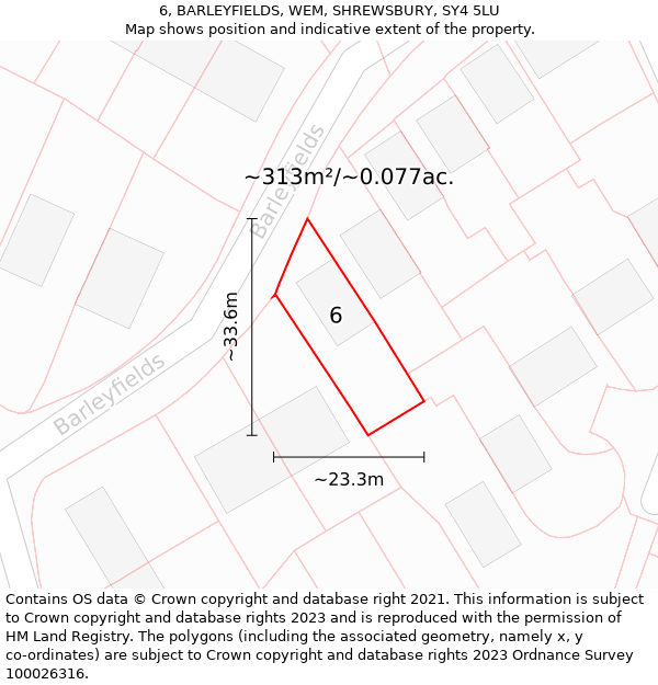 6, BARLEYFIELDS, WEM, SHREWSBURY, SY4 5LU: Plot and title map