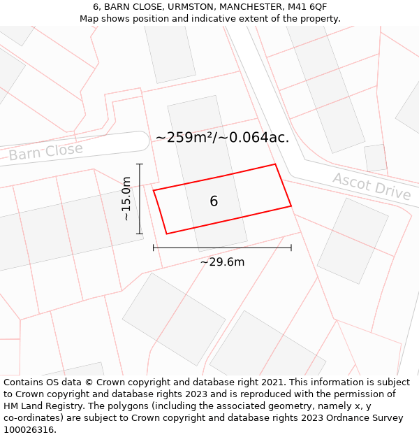 6, BARN CLOSE, URMSTON, MANCHESTER, M41 6QF: Plot and title map