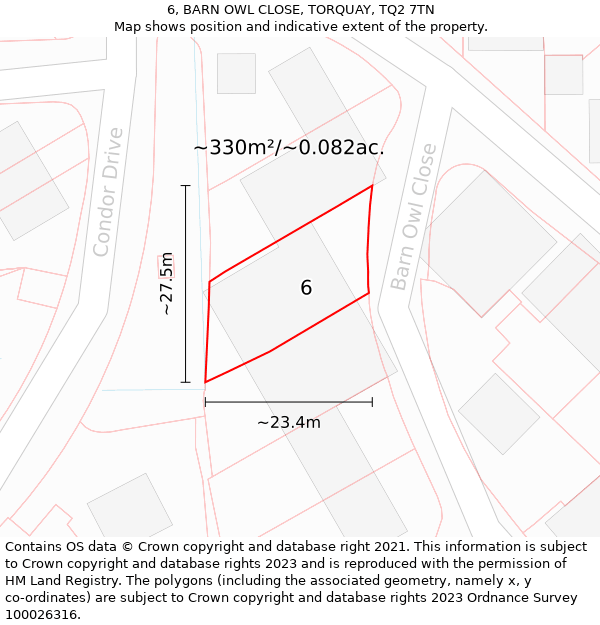 6, BARN OWL CLOSE, TORQUAY, TQ2 7TN: Plot and title map