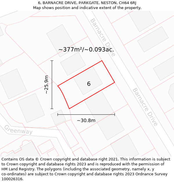 6, BARNACRE DRIVE, PARKGATE, NESTON, CH64 6RJ: Plot and title map