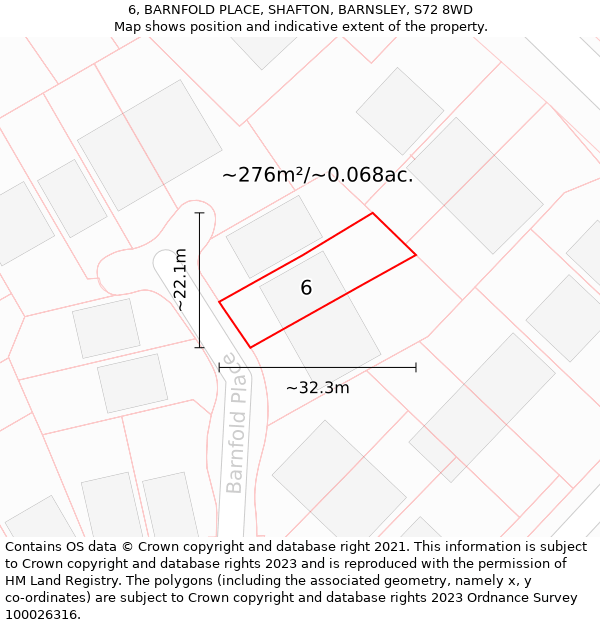 6, BARNFOLD PLACE, SHAFTON, BARNSLEY, S72 8WD: Plot and title map