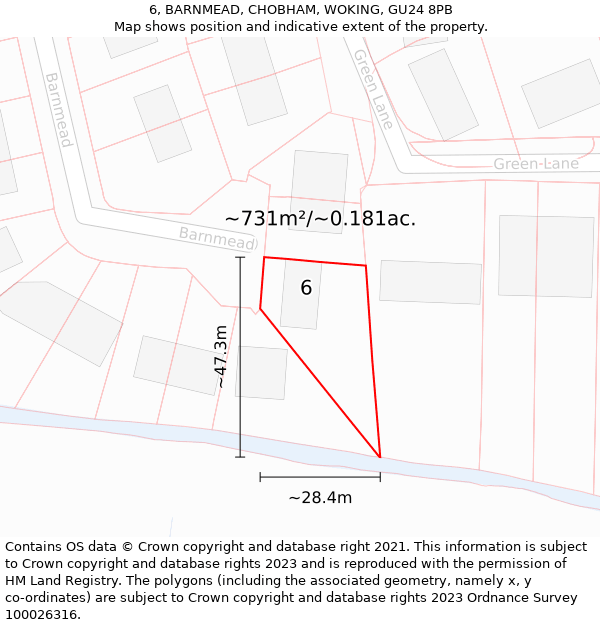 6, BARNMEAD, CHOBHAM, WOKING, GU24 8PB: Plot and title map