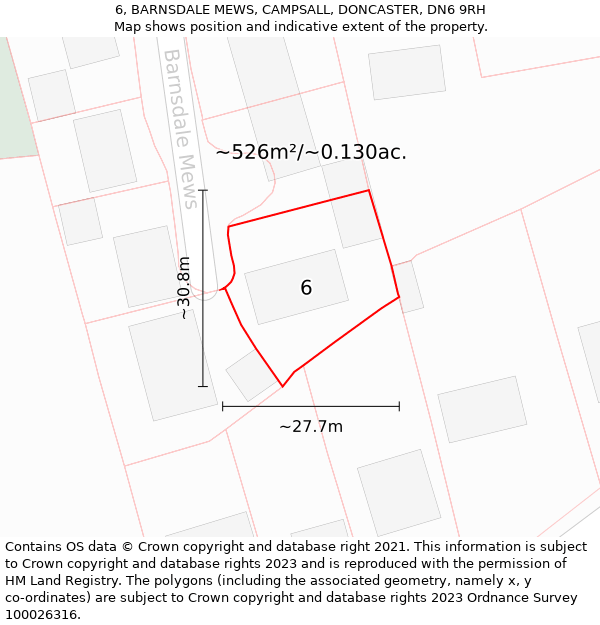 6, BARNSDALE MEWS, CAMPSALL, DONCASTER, DN6 9RH: Plot and title map