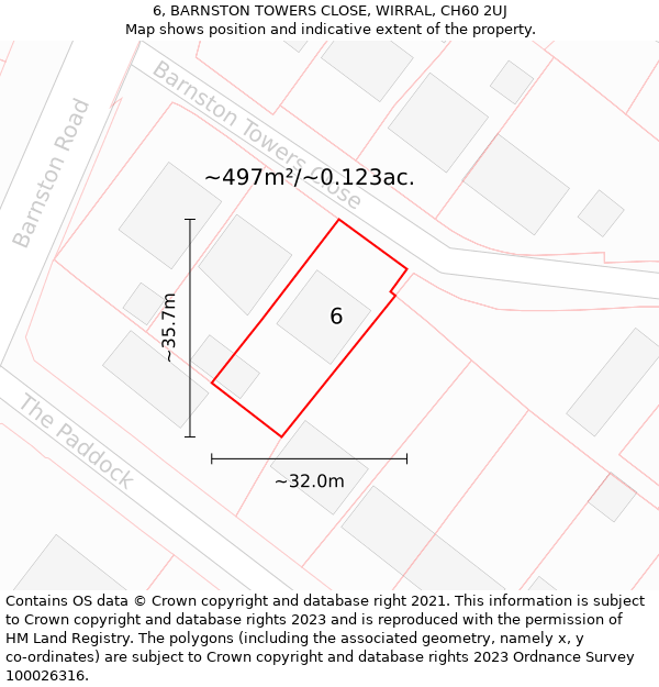 6, BARNSTON TOWERS CLOSE, WIRRAL, CH60 2UJ: Plot and title map