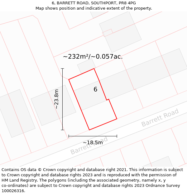 6, BARRETT ROAD, SOUTHPORT, PR8 4PG: Plot and title map