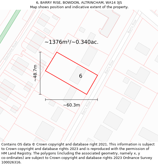 6, BARRY RISE, BOWDON, ALTRINCHAM, WA14 3JS: Plot and title map