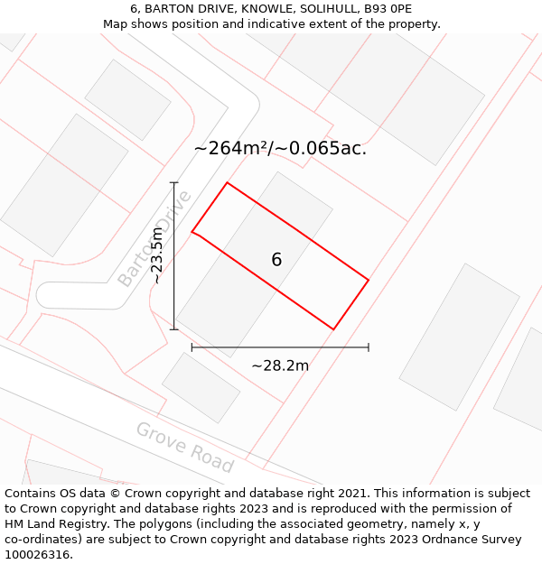 6, BARTON DRIVE, KNOWLE, SOLIHULL, B93 0PE: Plot and title map