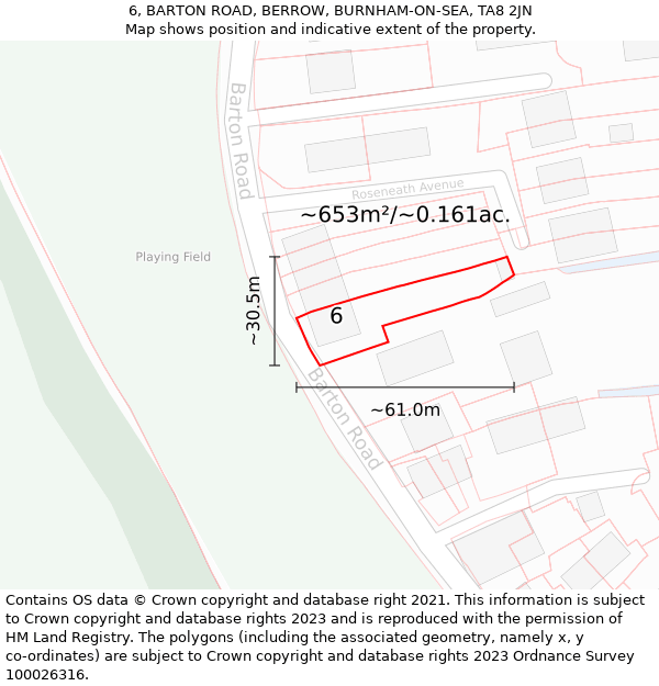 6, BARTON ROAD, BERROW, BURNHAM-ON-SEA, TA8 2JN: Plot and title map