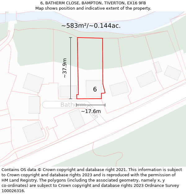 6, BATHERM CLOSE, BAMPTON, TIVERTON, EX16 9FB: Plot and title map