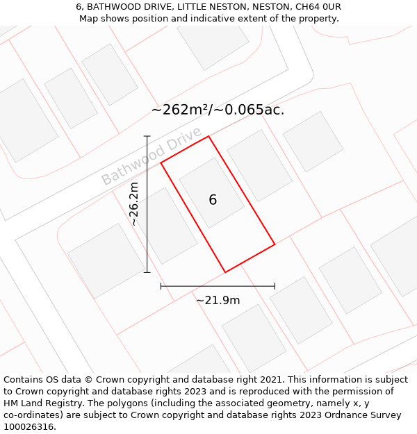 6, BATHWOOD DRIVE, LITTLE NESTON, NESTON, CH64 0UR: Plot and title map