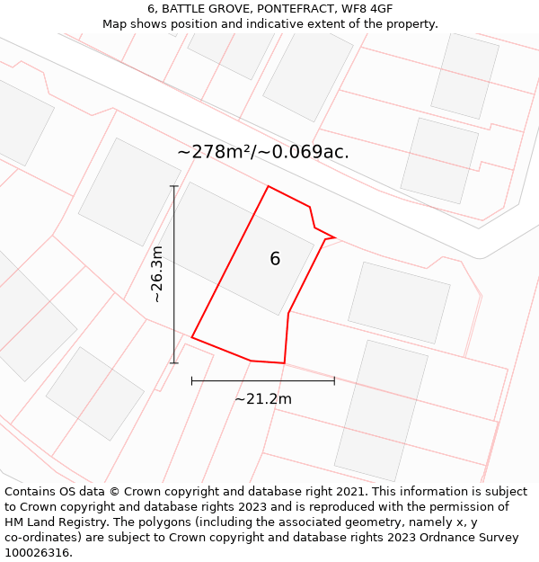 6, BATTLE GROVE, PONTEFRACT, WF8 4GF: Plot and title map