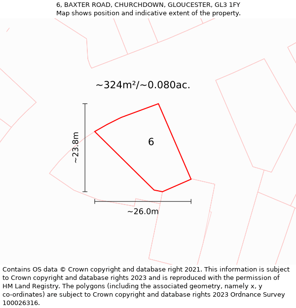 6, BAXTER ROAD, CHURCHDOWN, GLOUCESTER, GL3 1FY: Plot and title map