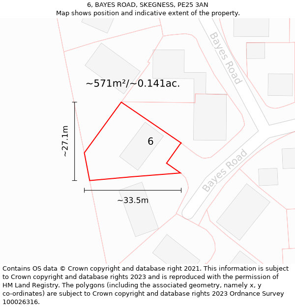 6, BAYES ROAD, SKEGNESS, PE25 3AN: Plot and title map