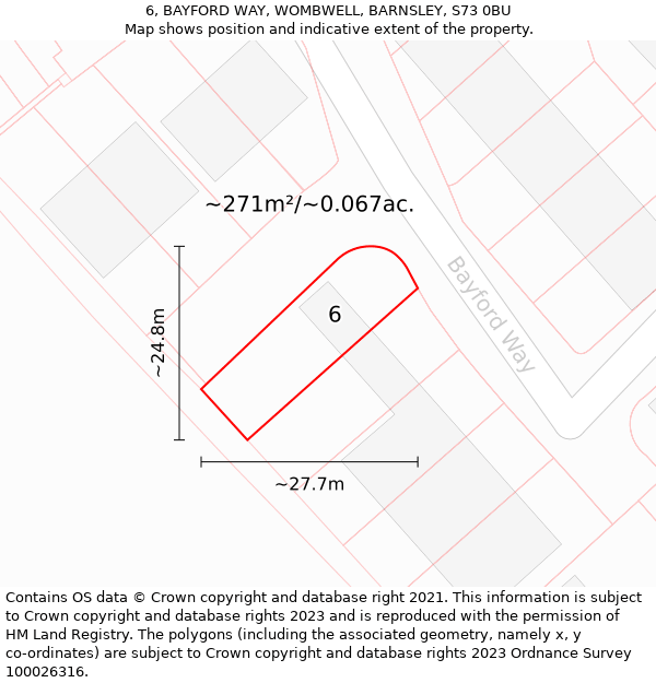 6, BAYFORD WAY, WOMBWELL, BARNSLEY, S73 0BU: Plot and title map