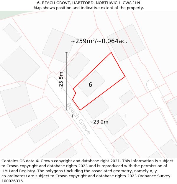 6, BEACH GROVE, HARTFORD, NORTHWICH, CW8 1LN: Plot and title map