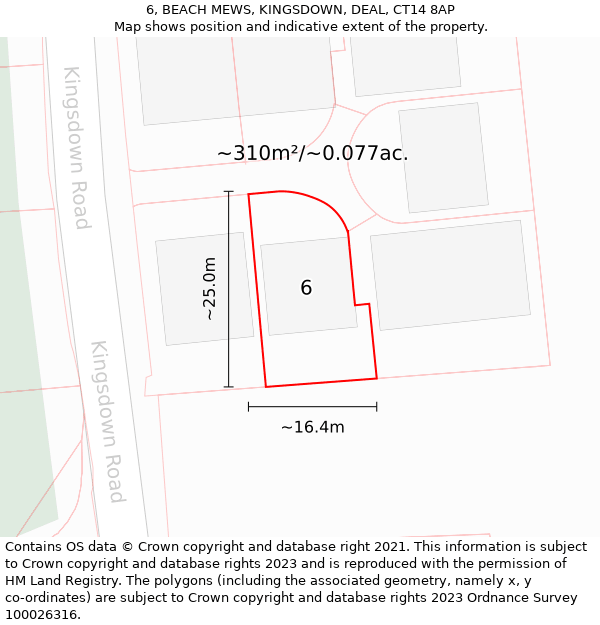 6, BEACH MEWS, KINGSDOWN, DEAL, CT14 8AP: Plot and title map