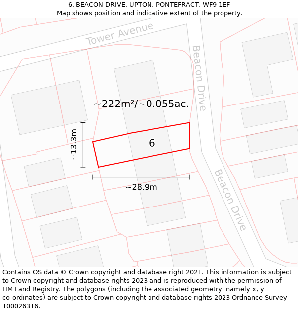 6, BEACON DRIVE, UPTON, PONTEFRACT, WF9 1EF: Plot and title map