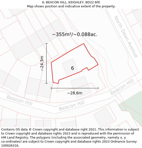 6, BEACON HILL, KEIGHLEY, BD22 6FE: Plot and title map