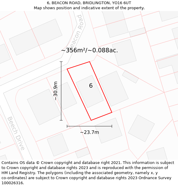 6, BEACON ROAD, BRIDLINGTON, YO16 6UT: Plot and title map