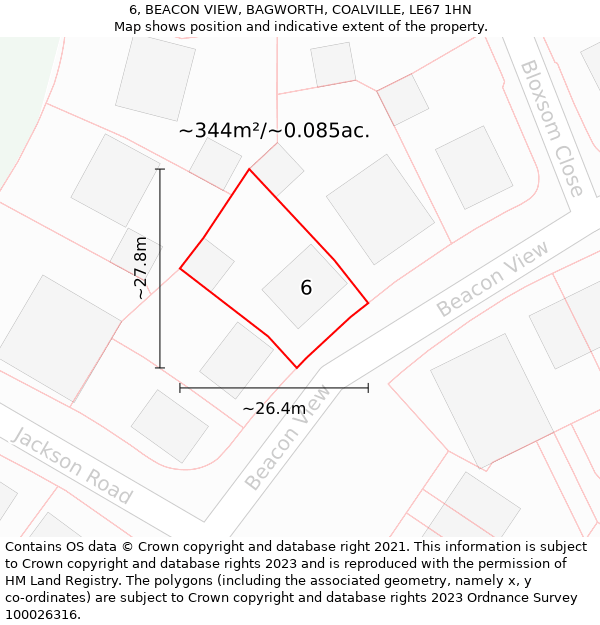 6, BEACON VIEW, BAGWORTH, COALVILLE, LE67 1HN: Plot and title map