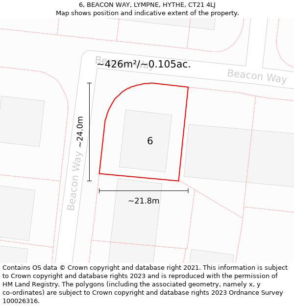 6, BEACON WAY, LYMPNE, HYTHE, CT21 4LJ: Plot and title map