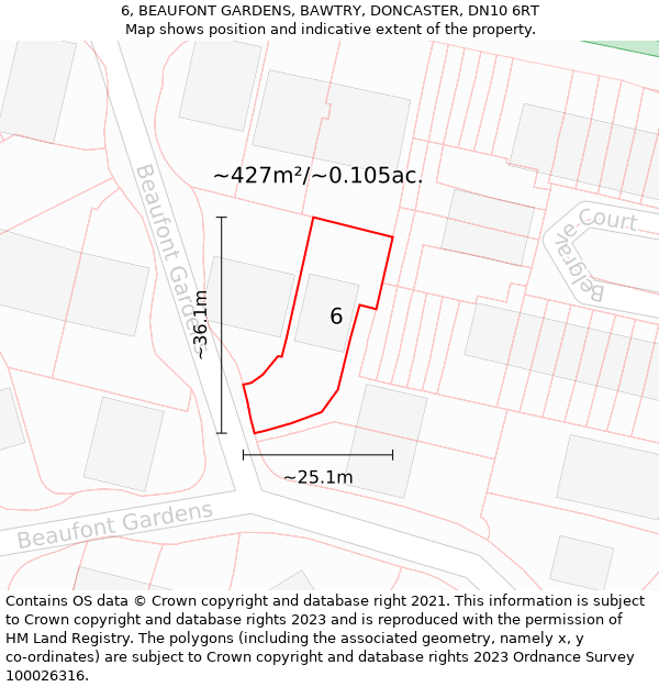 6, BEAUFONT GARDENS, BAWTRY, DONCASTER, DN10 6RT: Plot and title map