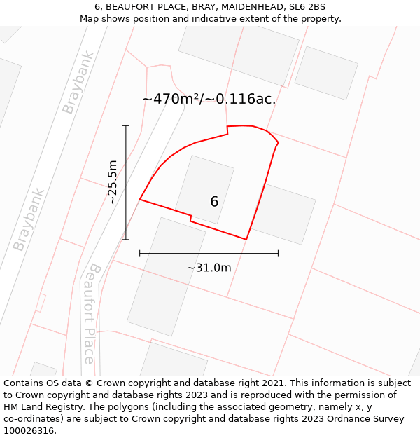 6, BEAUFORT PLACE, BRAY, MAIDENHEAD, SL6 2BS: Plot and title map