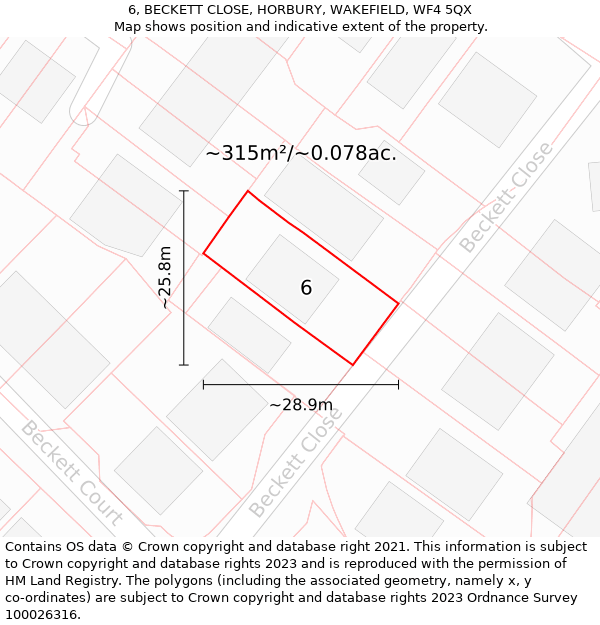 6, BECKETT CLOSE, HORBURY, WAKEFIELD, WF4 5QX: Plot and title map