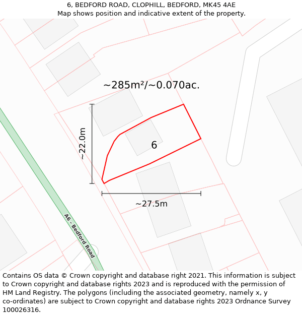 6, BEDFORD ROAD, CLOPHILL, BEDFORD, MK45 4AE: Plot and title map