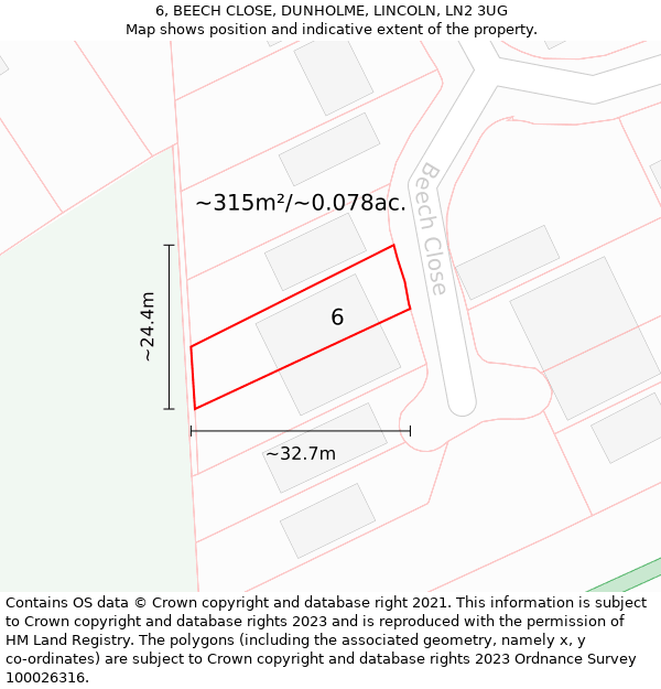 6, BEECH CLOSE, DUNHOLME, LINCOLN, LN2 3UG: Plot and title map