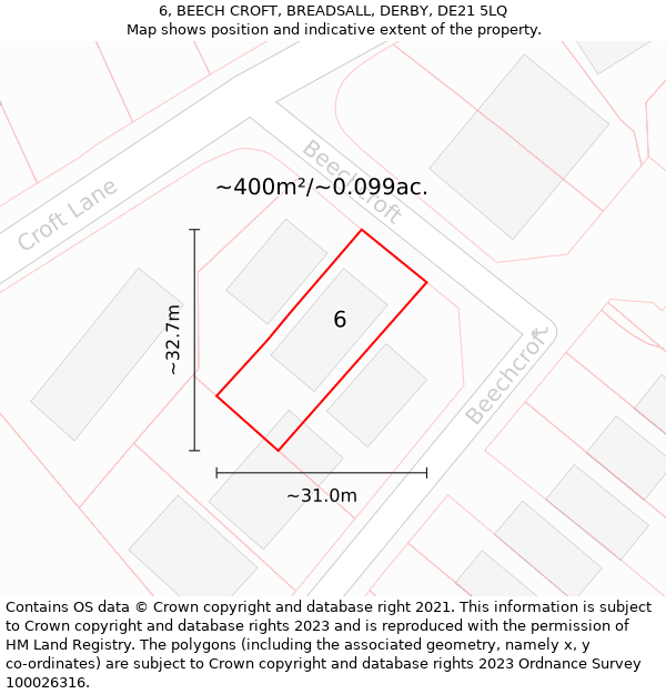 6, BEECH CROFT, BREADSALL, DERBY, DE21 5LQ: Plot and title map