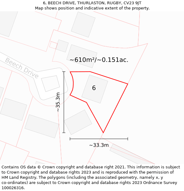 6, BEECH DRIVE, THURLASTON, RUGBY, CV23 9JT: Plot and title map