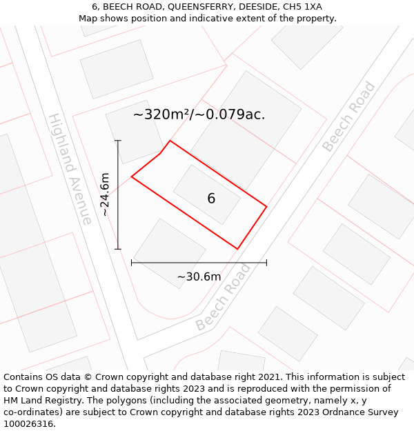 6, BEECH ROAD, QUEENSFERRY, DEESIDE, CH5 1XA: Plot and title map